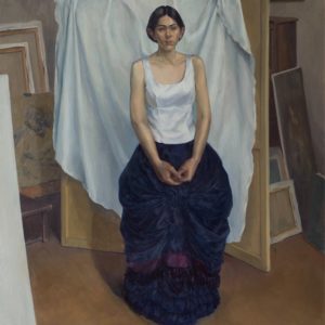 Katherine MacDonald, painting (woman in studio wearing a gown)