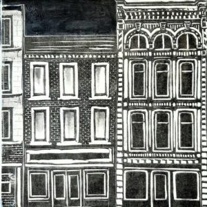 Marcela Prikryl, "Streetscape buildings", relief print