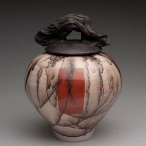 Shu Chen Cheng, "Orient", large lidded jar, Raku fired ceramic