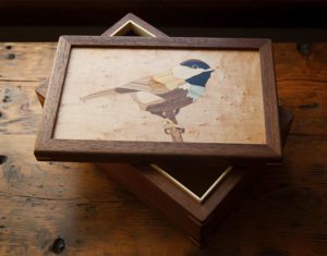 Dan Shannon, Chickadee box, with wood veneer inlay