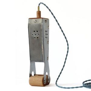 Laura Brandreth, lamp sculpture, wood and metal and textile wrapped electric cord